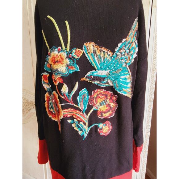 Vintage 1990's INC embroidered Floral Sweater Bird Sequins Sz M - Picture 4 of 8